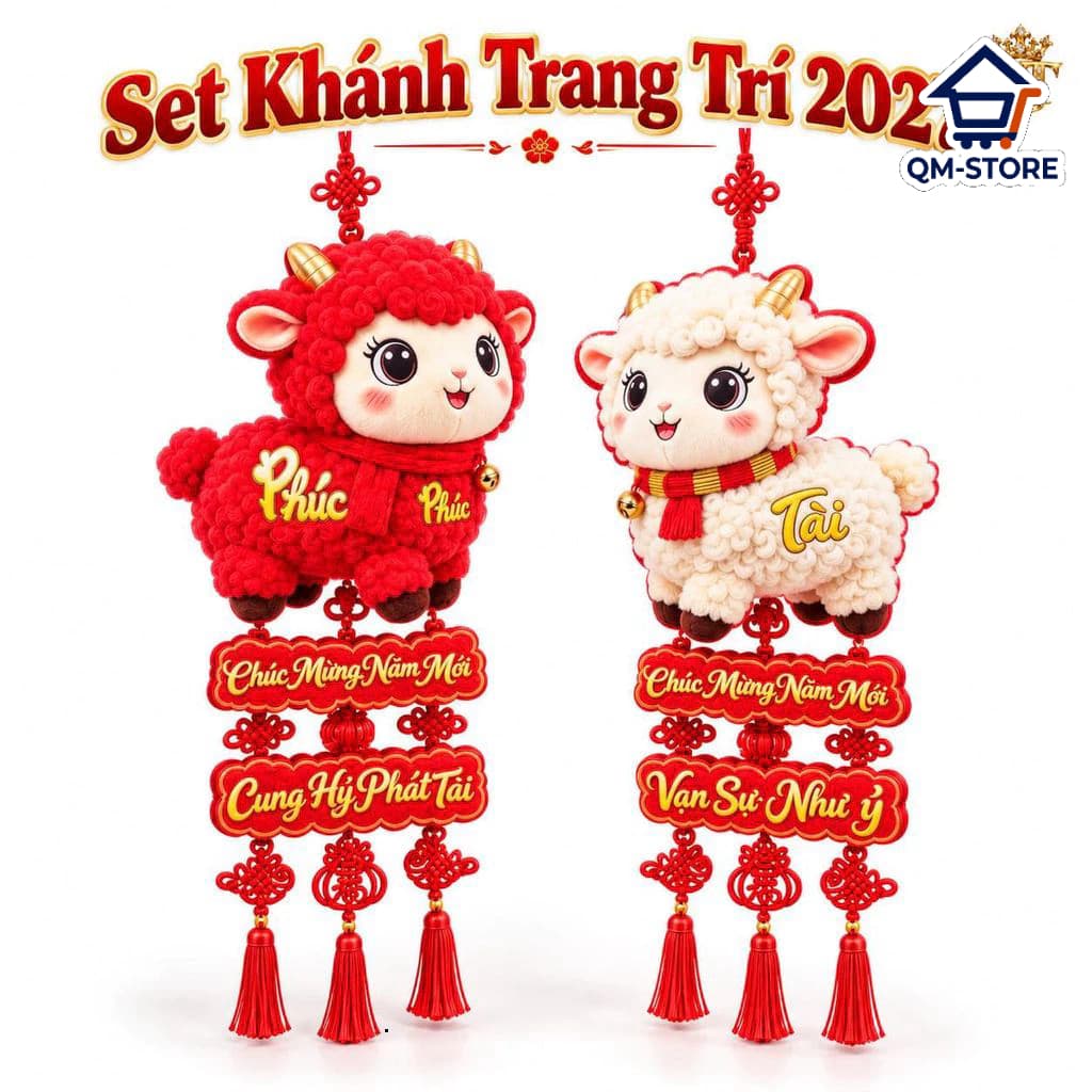 "Đồ Trang Trí Tết 2027 Tinh Tế Hình Dê May Mắn Phúc Tài - Tua Rua Đỏ Đẹp Mắt!" QM-STORE