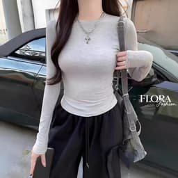 [MÀU MỚI] Áo Thun TAY DÀI CỔ TRÒN DÁNG DÀI Thun Borip Lụa DD116, Áo Thun Nữ Kiểu Trơn Ôm Body Flo'ra 7