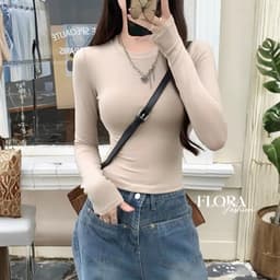 [MÀU MỚI] Áo Thun TAY DÀI CỔ TRÒN DÁNG DÀI Thun Borip Lụa DD116, Áo Thun Nữ Kiểu Trơn Ôm Body Flo'ra 8