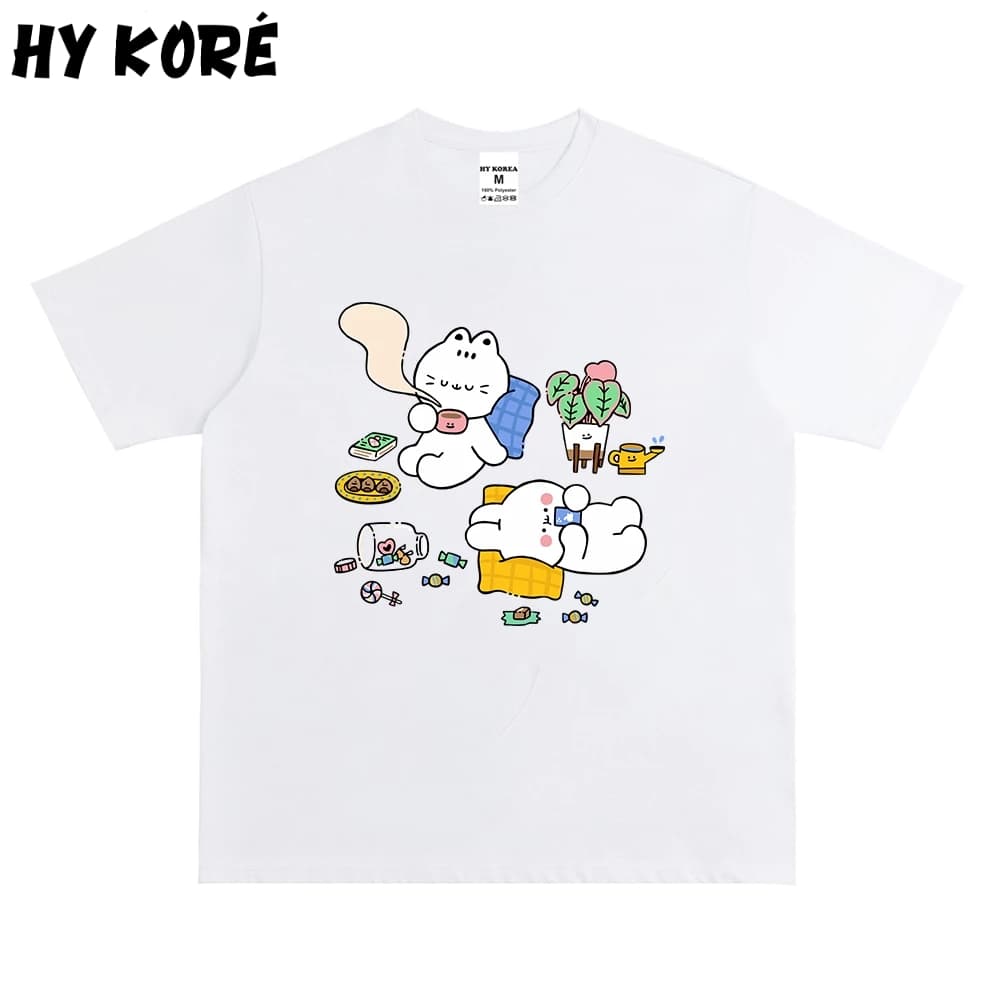 Áo Thun HY KORÉ Icon Thỏ Lười 3065 Form Rộng Localbrand Oversize Unisex Vải Poly 100% Nam Nữ Mặc Đẹp