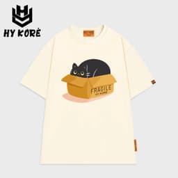 Áo Thun HY KORÉ Mèo Fragile 3074 Form Rộng Localbrand Oversize Unisex Vải Cotton 65% Nam Nữ Mặc Đẹp 1