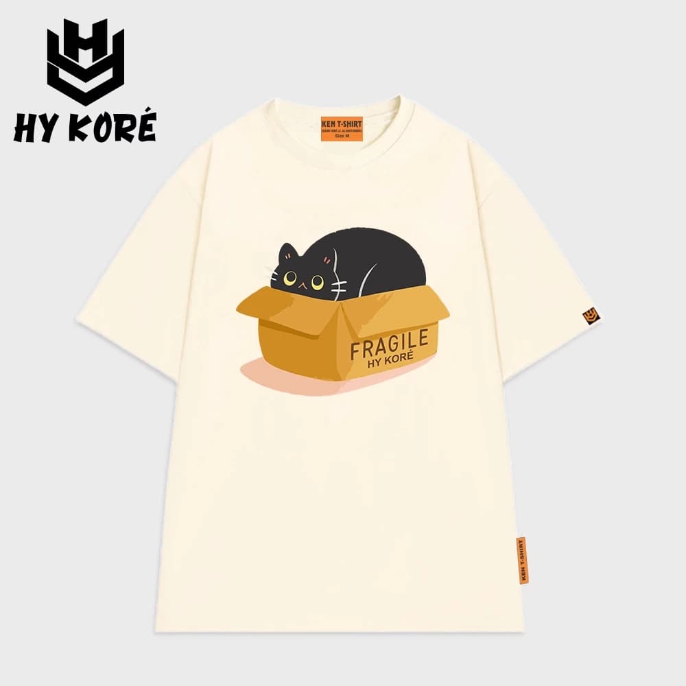 Áo Thun HY KORÉ Mèo Fragile 3074 Form Rộng Localbrand Oversize Unisex Vải Cotton 65% Nam Nữ Mặc Đẹp