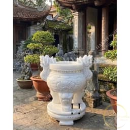 Lư hương chạm rồng cao 40 cm đá tự nhiên nguyên khối  1