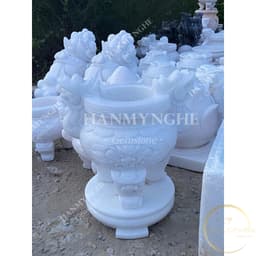 Lư hương chạm rồng cao 40 cm đá tự nhiên nguyên khối  2
