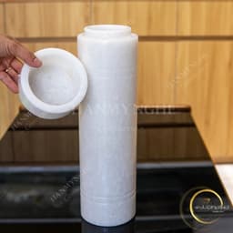 Lọ đựng nhang có nắp bằng đá trắng non nước tự nhiên nguyên khối  1