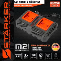 Sạc nhanh 2 cổng Starker 2.5A , Chân pin phổ thông 4cm, Có chip bảo vệ dòng điện, Điện áp 21v 2