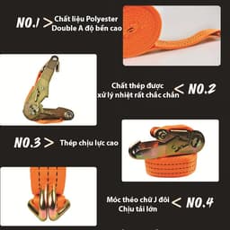 Dây chằng hàng xe máy tăng đơ 2.5cm, dài 2-5m, màu cam, chịu tải 800-1000kg, móc thép J chắc chắn. 7