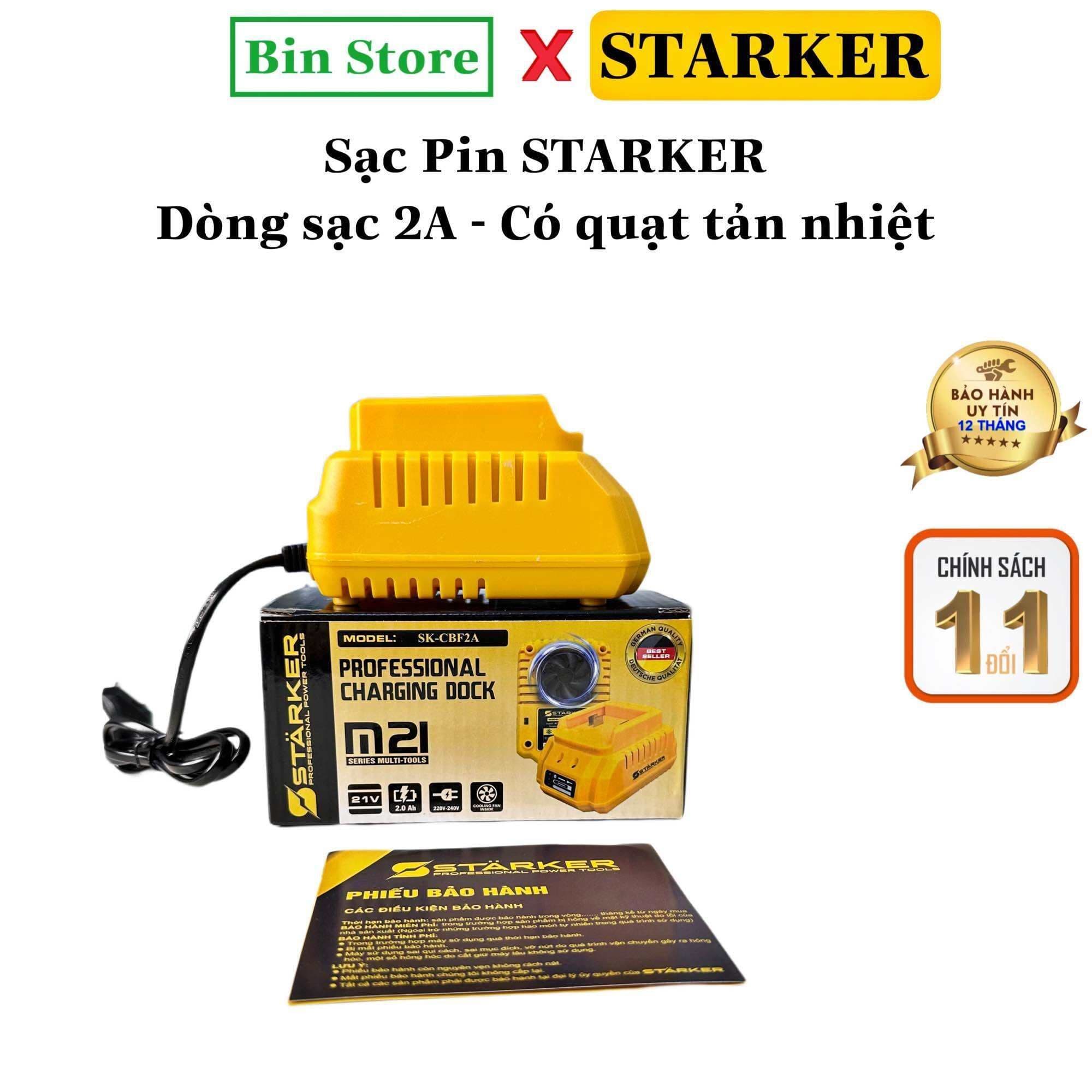 Sạc dock 18V-21V STARKER dùng cho pin phổ thông Makita 20V, 21V, 199V,… máy khoan, máy bulong - sạc 2A/1h - có quạt tản nhiệt
