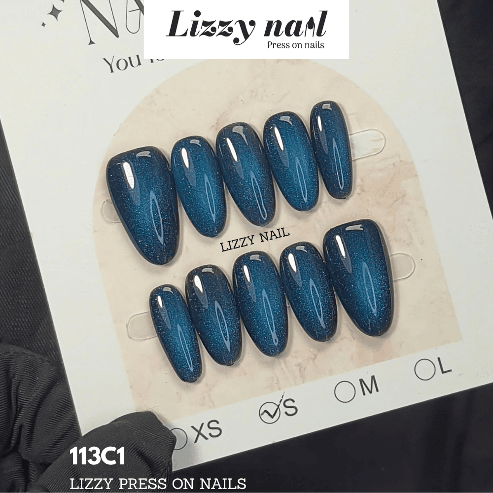 Lizzy Nail 113 | Nailbox Móng Úp Mắt Mèo Lá Ngọc | Set 10 Móng Giả Press On Nails Dự Tiệc, Đám Cưới, Kỷ Yếu