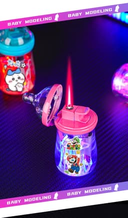 [HCM] Bật Lửa Gas Khè Hình Bình Sữa Có Đèn Led Nhấp Nháy Nhiều Màu 3