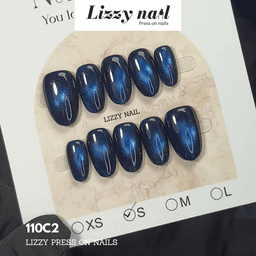 Lizzy Nail 110 | Nailbox Móng Úp Mắt Mèo Xanh Dương Vũ Trụ Galaxy | Set 10 Móng Giả Press On Nails Dự Tiệc, Đám Cưới, Kỷ 3