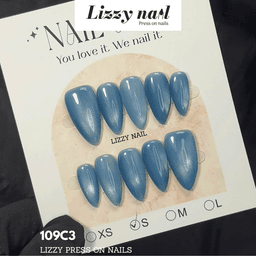 Lizzy Nail 109 | Nailbox Móng Úp Mắt Mèo Xanh Bầu Trời | Set 10 Móng Giả Press On Nails Dự Tiệc, Đám Cưới, Kỷ Yếu 3