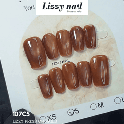 Lizzy Nail 107 | Nailbox Móng Úp Mắt Mèo Nâu | Set 10 Móng Giả Press On Nails Dự Tiệc, Đám Cưới, Kỷ Yếu 6