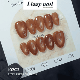 Lizzy Nail 107 | Nailbox Móng Úp Mắt Mèo Nâu | Set 10 Móng Giả Press On Nails Dự Tiệc, Đám Cưới, Kỷ Yếu 3
