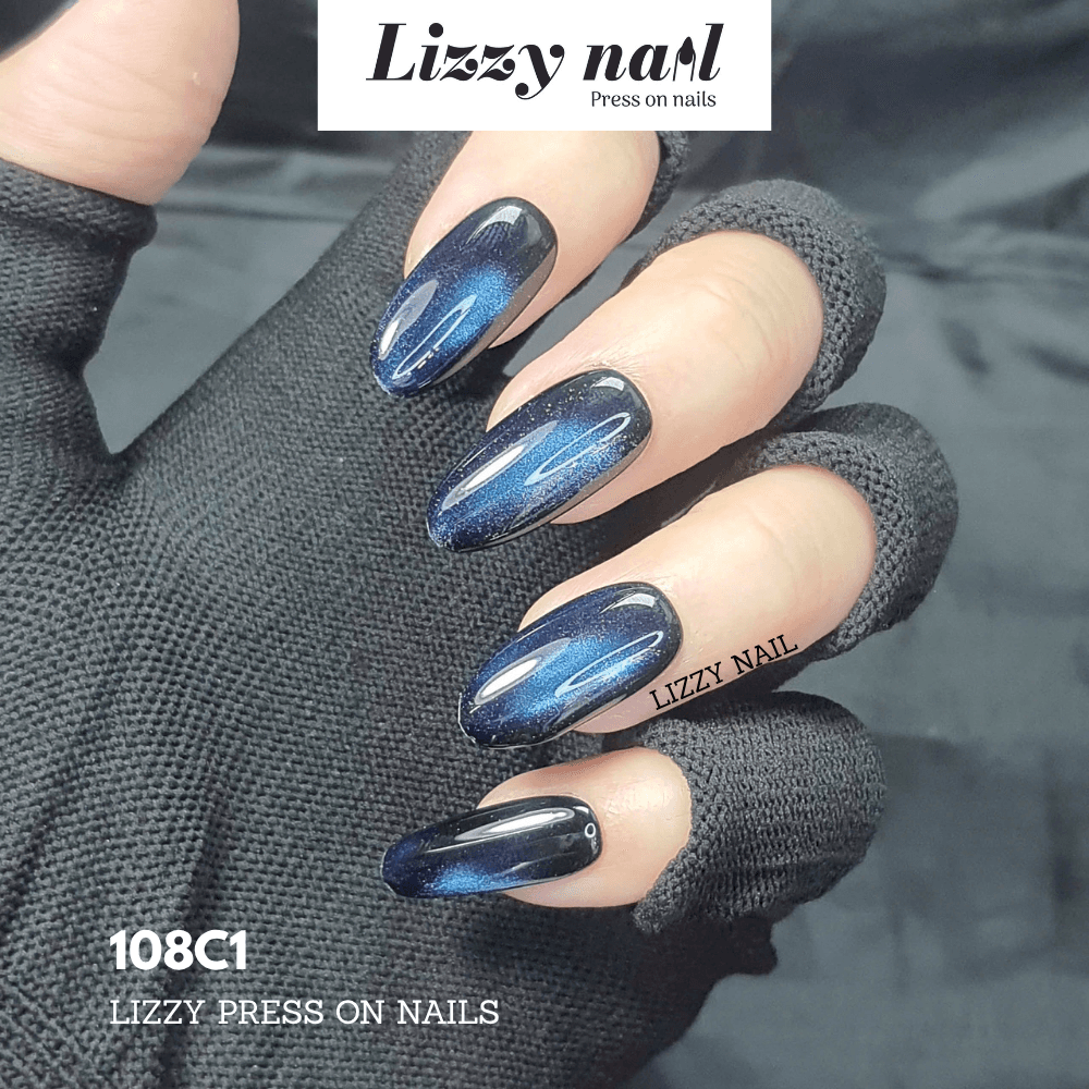 Lizzy Nail 110 | Nailbox Móng Úp Mắt Mèo Xanh Dương Vũ Trụ Galaxy | Set 10 Móng Giả Press On Nails Dự Tiệc, Đám Cưới, Kỷ