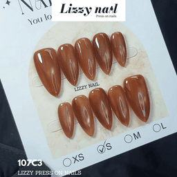 Lizzy Nail 107 | Nailbox Móng Úp Mắt Mèo Nâu | Set 10 Móng Giả Press On Nails Dự Tiệc, Đám Cưới, Kỷ Yếu 4