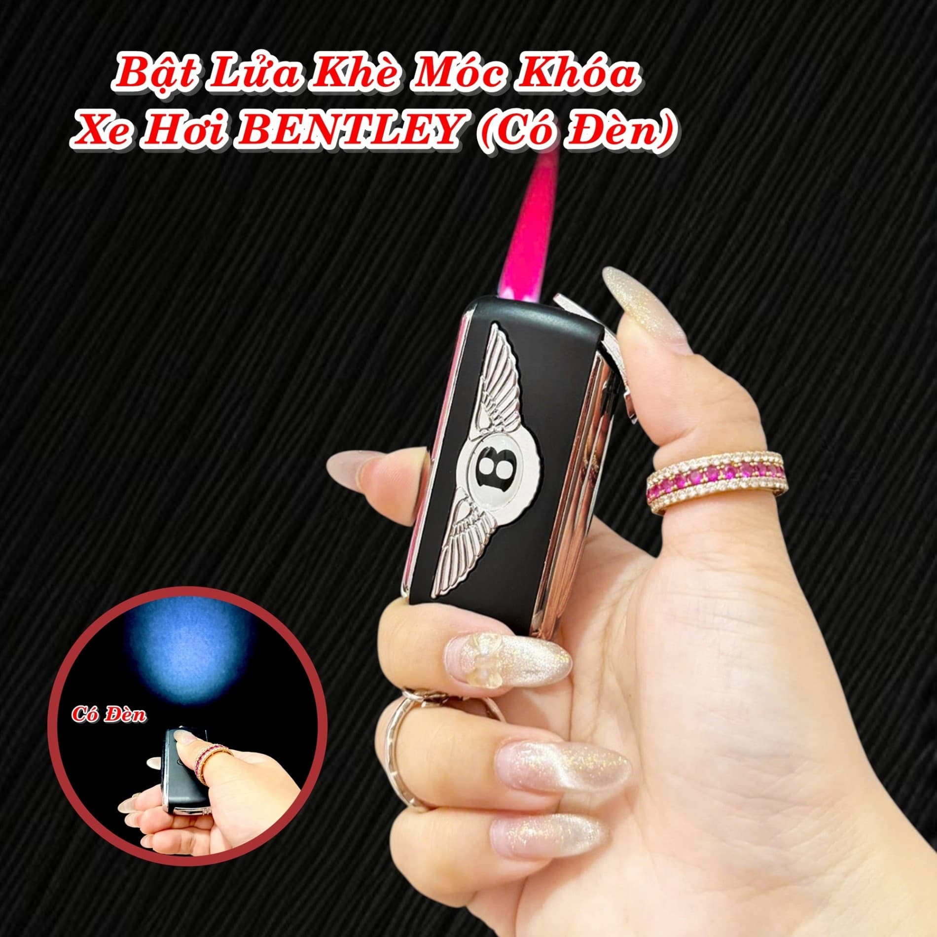 HCM Bật Lửa Khè Xài Gas Móc Khóa Xe Hơi Bentley Có Đèn Pin