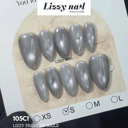 Lizzy Nail 105 | Nailbox Móng Úp Mắt Mèo Xám | Set 10 Móng Giả Press On Nails Dự Tiệc, Đám Cưới, Kỷ Yếu 2