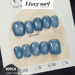Lizzy Nail 109 | Nailbox Móng Úp Mắt Mèo Xanh Bầu Trời | Set 10 Móng Giả Press On Nails Dự Tiệc, Đám Cưới, Kỷ Yếu 6