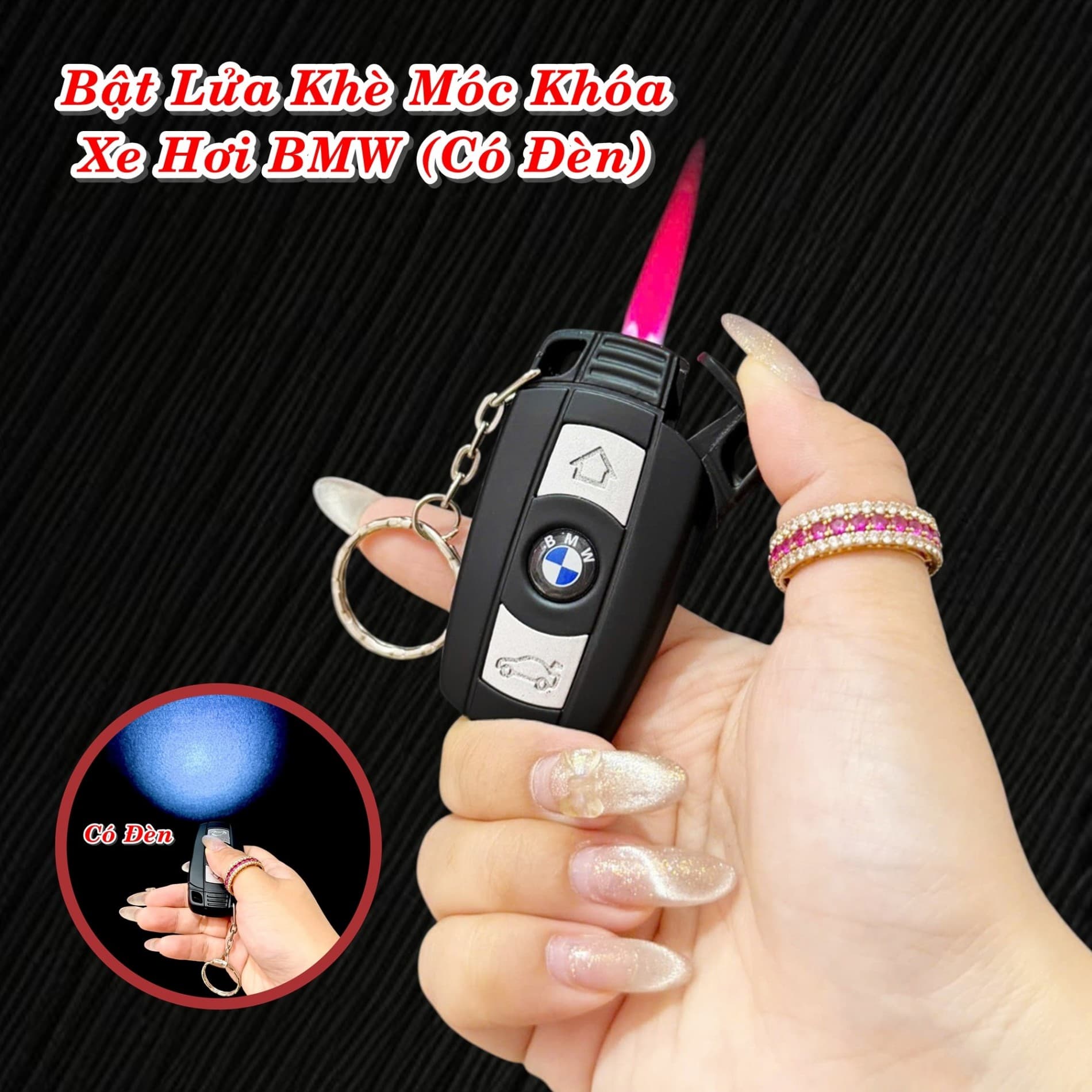 HCM Bật Lửa Khè Xài Gas Móc Khóa Xe Hơi BMW Có Đèn Pin