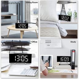 Đồng hồ để bàn LED 3D 7 inch, đồng hồ báo thức với màn hình cong gương sang trọng, hiện đại. 6