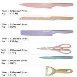 Bộ dao kéo đa năng màu pastel với 6 món gồm dao gọt, dao cắt, kéo, dao bào và dao thái. 4