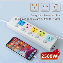 Ổ cắm điện USB đa năng cao cấp, chống giật, 2 cổng USB an toàn, công suất 2500W ,chiều dài 3m tiện lợi cho gia đình,VP 5