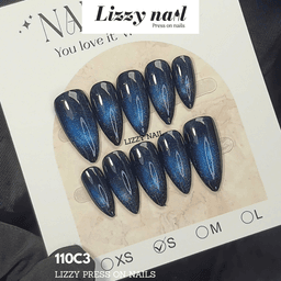 Lizzy Nail 110 | Nailbox Móng Úp Mắt Mèo Xanh Dương Vũ Trụ Galaxy | Set 10 Móng Giả Press On Nails Dự Tiệc, Đám Cưới, Kỷ 4