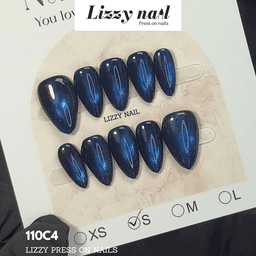 Lizzy Nail 110 | Nailbox Móng Úp Mắt Mèo Xanh Dương Vũ Trụ Galaxy | Set 10 Móng Giả Press On Nails Dự Tiệc, Đám Cưới, Kỷ 5