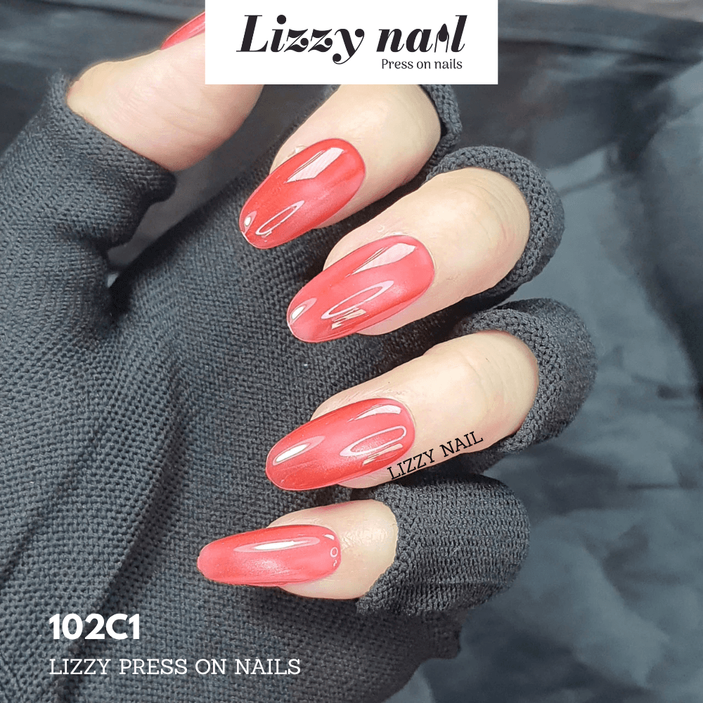 Lizzy Nail 102 | Nailbox Móng Úp Mắt Mèo Đỏ | Set 10 Móng Giả Press On Nails Dự Tiệc, Đám Cưới, Kỷ Yếu