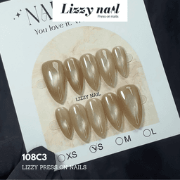 Lizzy Nail 108 | Nailbox Móng Úp Mắt Mèo Trà Vàng  | Set 10 Móng Giả Press On Nails Dự Tiệc, Đám Cưới, Kỷ Yếu 4