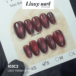 Lizzy Nail 103 | Nailbox Móng Úp Mắt Mèo Đỏ Cherry | Set 10 Móng Giả Press On Nails Dự Tiệc, Đám Cưới, Kỷ Yếu 3
