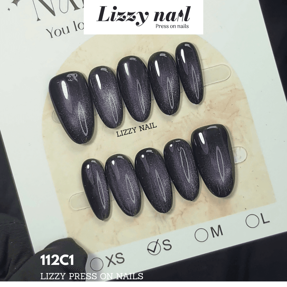 Lizzy Nail 112 | Nailbox Móng Úp Mắt Mèo Tím | Set 10 Móng Giả Press On Nails Dự Tiệc, Đám Cưới, Kỷ Yếu