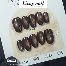 Lizzy Nail 106 | Nailbox Móng Úp Mắt Mèo Nâu Gỗ Trầm | Set 10 Móng Giả Press On Nails Dự Tiệc, Đám Cưới, Kỷ Yếu 3
