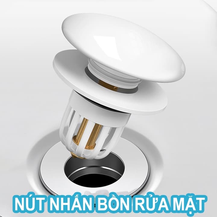 Nút nhấn bồn rửa mặt với thiết kế hiện đại và tiện lợi.