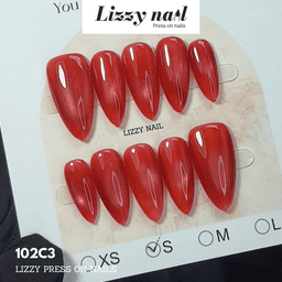 Lizzy Nail 102 | Nailbox Móng Úp Mắt Mèo Đỏ | Set 10 Móng Giả Press On Nails Dự Tiệc, Đám Cưới, Kỷ Yếu 4