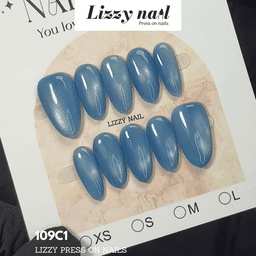 Lizzy Nail 109 | Nailbox Móng Úp Mắt Mèo Xanh Bầu Trời | Set 10 Móng Giả Press On Nails Dự Tiệc, Đám Cưới, Kỷ Yếu 1