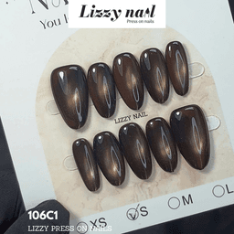 Lizzy Nail 106 | Nailbox Móng Úp Mắt Mèo Nâu Gỗ Trầm | Set 10 Móng Giả Press On Nails Dự Tiệc, Đám Cưới, Kỷ Yếu 2