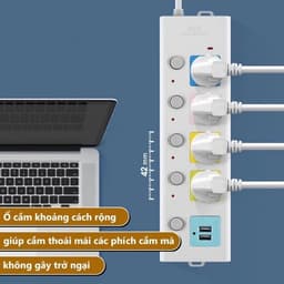 Ổ cắm điện USB đa năng cao cấp, chống giật, 2 cổng USB an toàn, công suất 2500W ,chiều dài 3m tiện lợi cho gia đình,VP 2