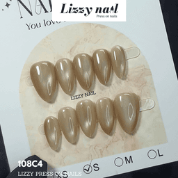 Lizzy Nail 108 | Nailbox Móng Úp Mắt Mèo Trà Vàng  | Set 10 Móng Giả Press On Nails Dự Tiệc, Đám Cưới, Kỷ Yếu 5