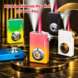 HCM Bật Lửa Khè Xài Gas Hình Máy Ảnh KTS Có Đèn Pin 4