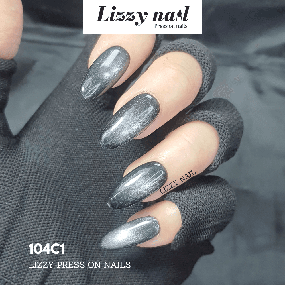 Lizzy Nail 104 | Nailbox Móng Úp Mắt Mèo Đen | Set 10 Móng Giả Press On Nails Dự Tiệc, Đám Cưới, Kỷ Yếu