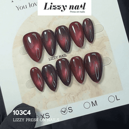 Lizzy Nail 103 | Nailbox Móng Úp Mắt Mèo Đỏ Cherry | Set 10 Móng Giả Press On Nails Dự Tiệc, Đám Cưới, Kỷ Yếu 5