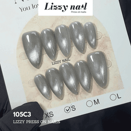 Lizzy Nail 105 | Nailbox Móng Úp Mắt Mèo Xám | Set 10 Móng Giả Press On Nails Dự Tiệc, Đám Cưới, Kỷ Yếu 4