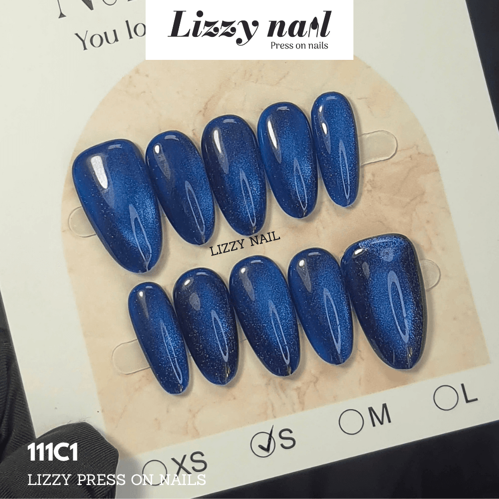 Lizzy Nail 111 | Nailbox Móng Úp Mắt Mèo Đại Dương Xanh | Set 10 Móng Giả Press On Nails Dự Tiệc, Đám Cưới, Kỷ Yếu