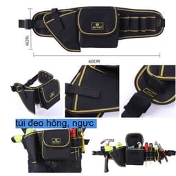 Thắt lưng công cụ đa năng đen với các ngăn chứa dụng cụ và dây đeo chắc chắn. 5