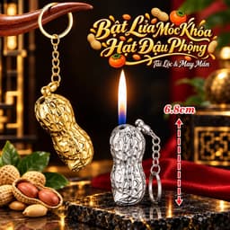 HCM Bật Lửa Móc Khóa Kim Loại Xài Gas Hình Hạt Đậu Phộng May Mắn - Tài Lộc 3