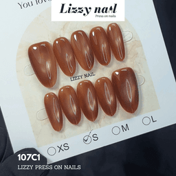 Lizzy Nail 107 | Nailbox Móng Úp Mắt Mèo Nâu | Set 10 Móng Giả Press On Nails Dự Tiệc, Đám Cưới, Kỷ Yếu 2