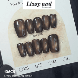 Lizzy Nail 106 | Nailbox Móng Úp Mắt Mèo Nâu Gỗ Trầm | Set 10 Móng Giả Press On Nails Dự Tiệc, Đám Cưới, Kỷ Yếu 6