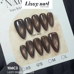 Lizzy Nail 106 | Nailbox Móng Úp Mắt Mèo Nâu Gỗ Trầm | Set 10 Móng Giả Press On Nails Dự Tiệc, Đám Cưới, Kỷ Yếu 4